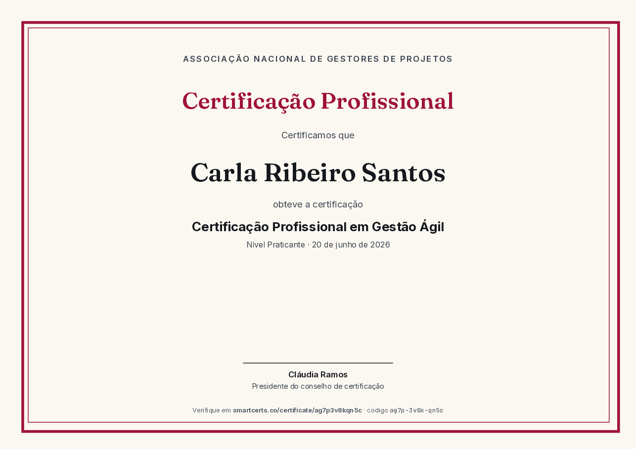 Certificação Profissional de Carla Ribeiro Santos, Associação Nacional de Gestores de Projetos