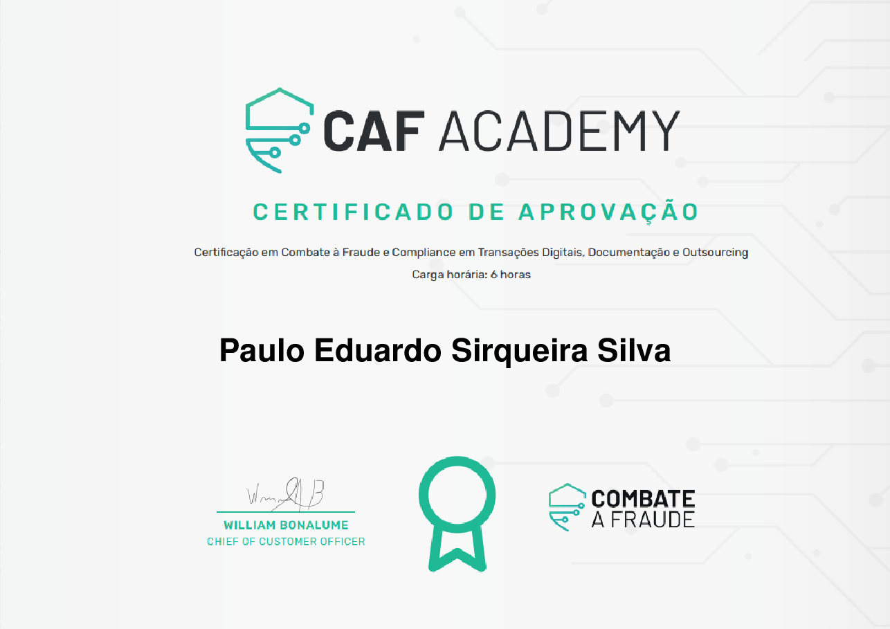 Certificado de Conclusão de Paulo Eduardo Sirqueira Silva, emitido por Fintech School