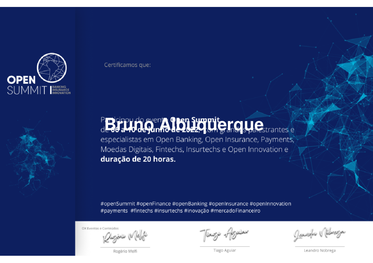 Certificado de Participação de Bruno Albuquerque, emitido por Somos Ox