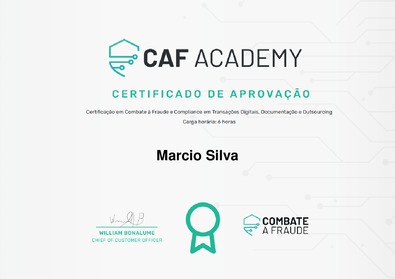 Certificado de Conclusão de Marcio Silva, emitido por Fintech School