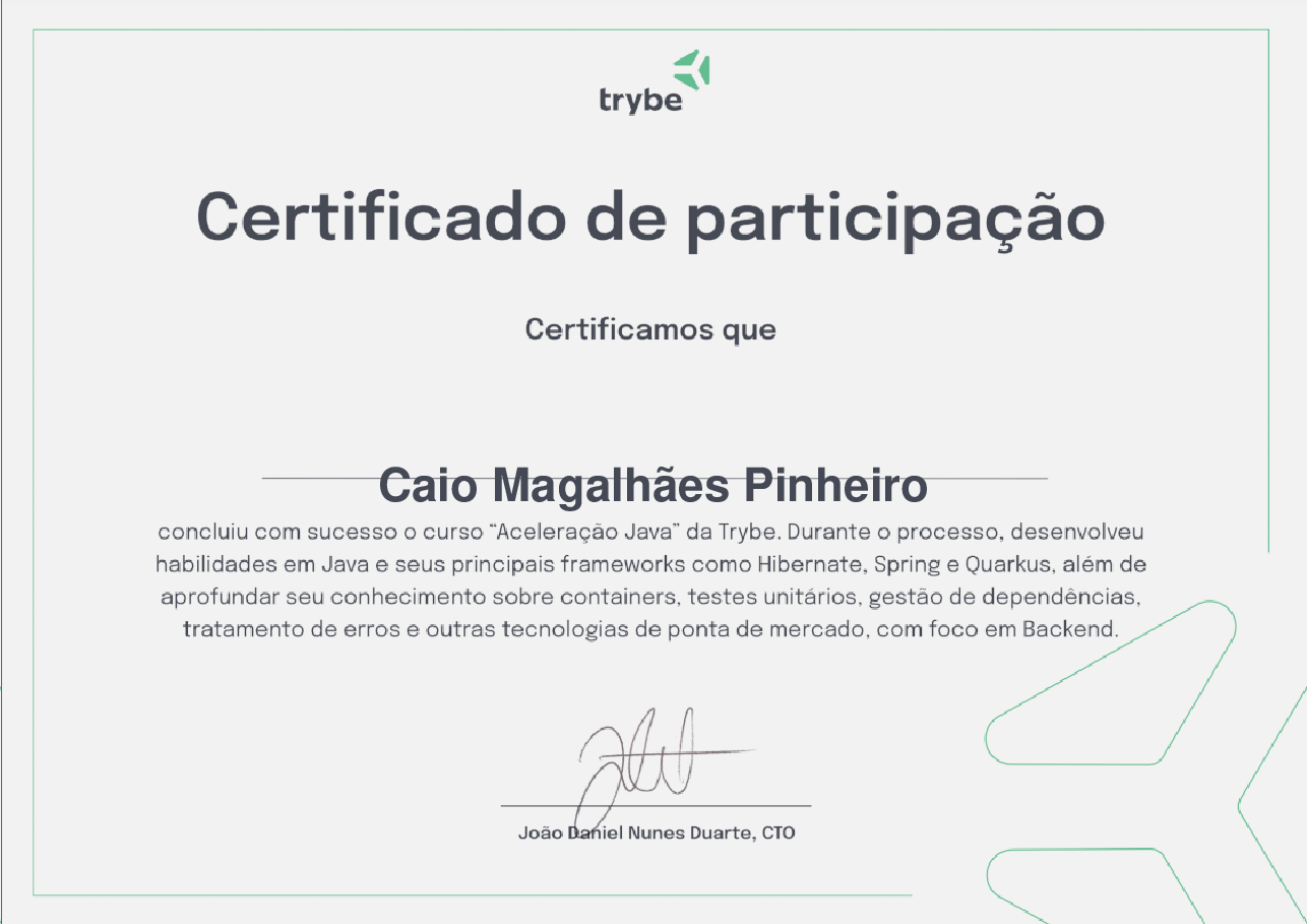 Certificado de Participação de Caio Magalhães Pinheiro, emitido por Trybe