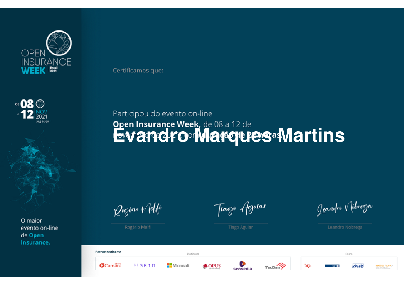 Certificado de Participação de Evandro Marques Martins, emitido por Somos Ox