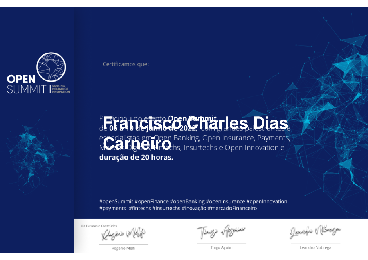 Certificado de Participação de Francisco Charles Dias Carneiro, emitido por Somos Ox