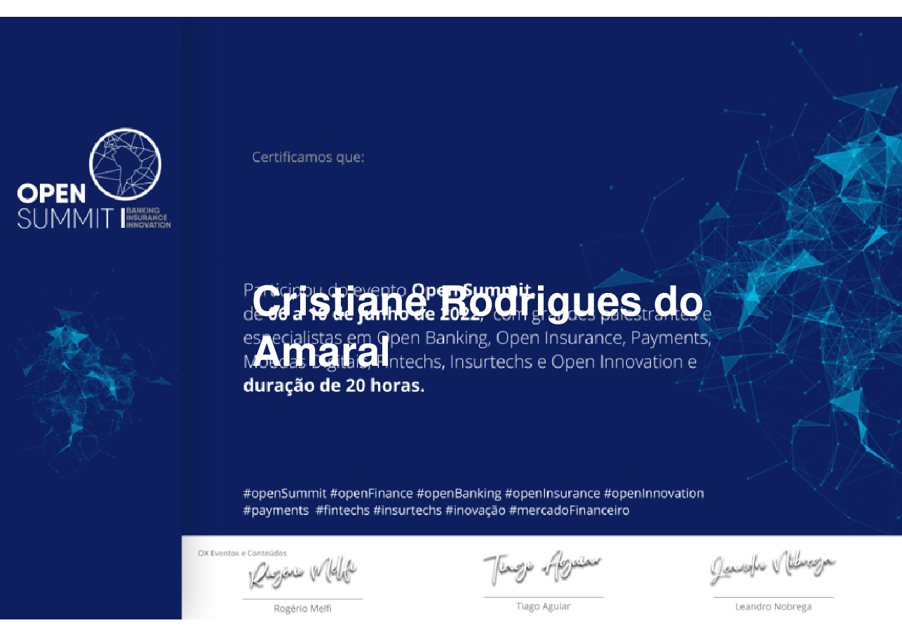 Certificado de Participação de Cristiane Rodrigues do Amaral, emitido por Somos Ox