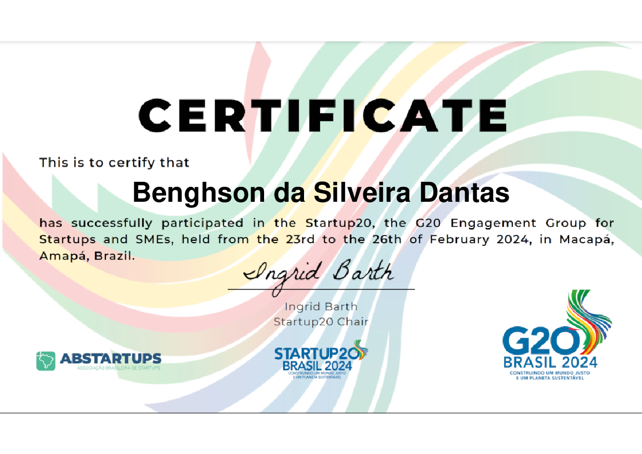 Delegate de Benghson da Silveira Dantas, emitido por Startup20