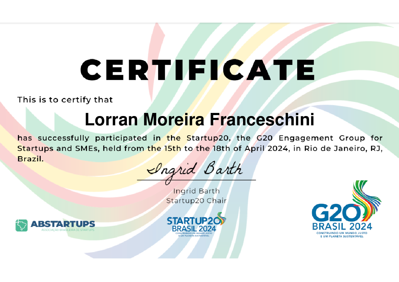 Delegate de Lorran Moreira Franceschini, emitido por Startup20