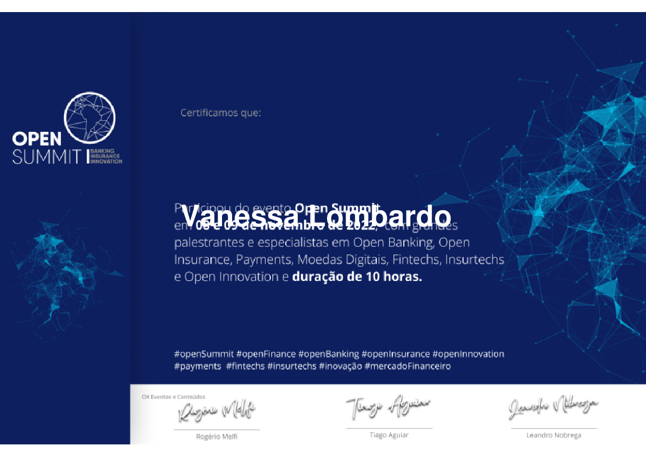 Certificado de Participação de Vanessa Lombardo, emitido por Somos Ox