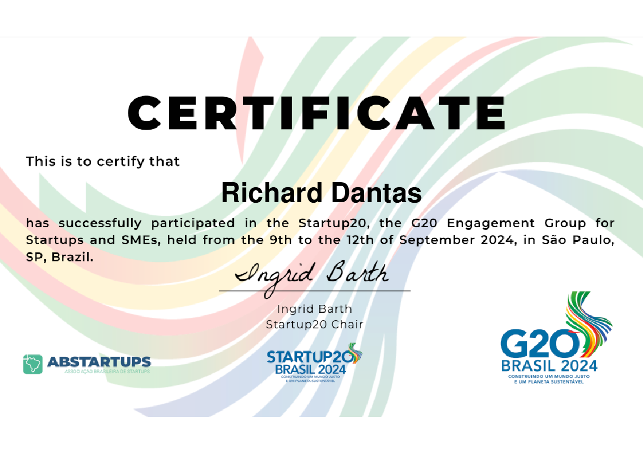 Delegate de Richard Dantas, emitido por Startup20