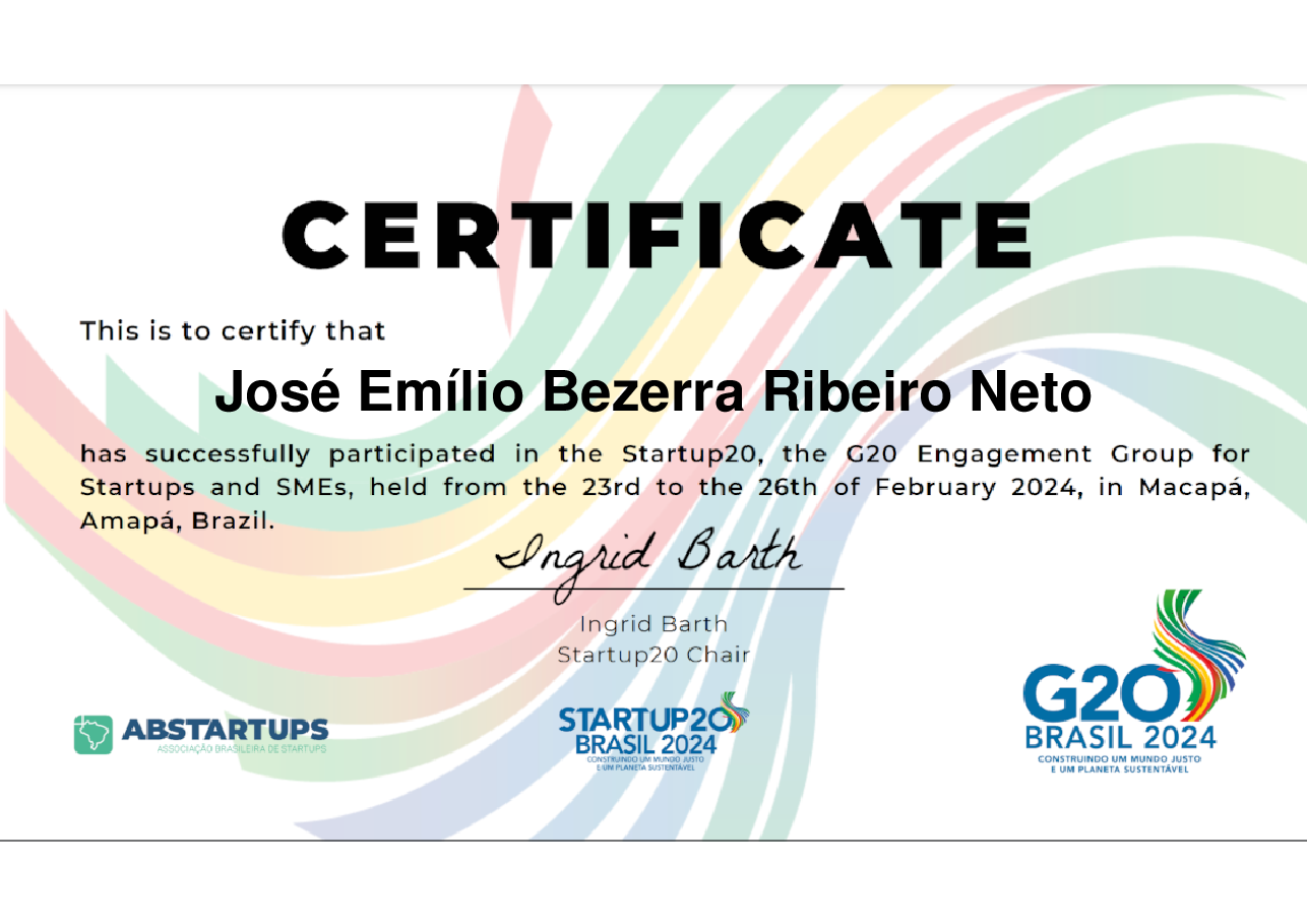 Delegate de José Emílio Bezerra Ribeiro Neto, emitido por Startup20