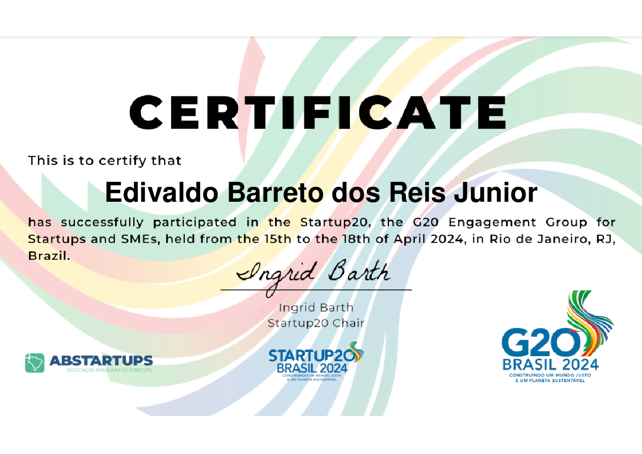Delegate de Edivaldo Barreto dos Reis Junior, emitido por Startup20