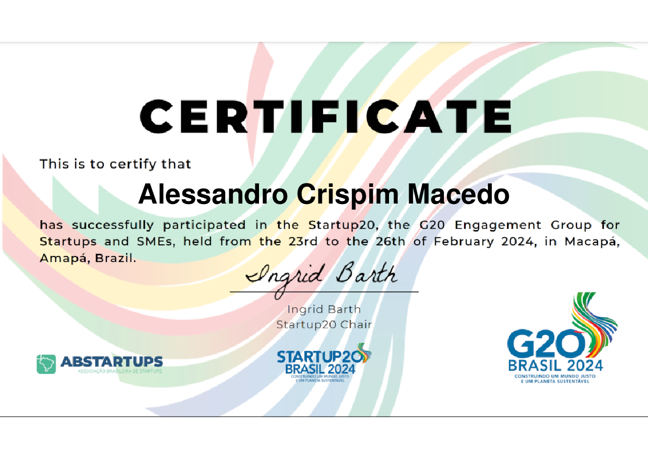 Delegate de Alessandro Crispim Macedo, emitido por Startup20