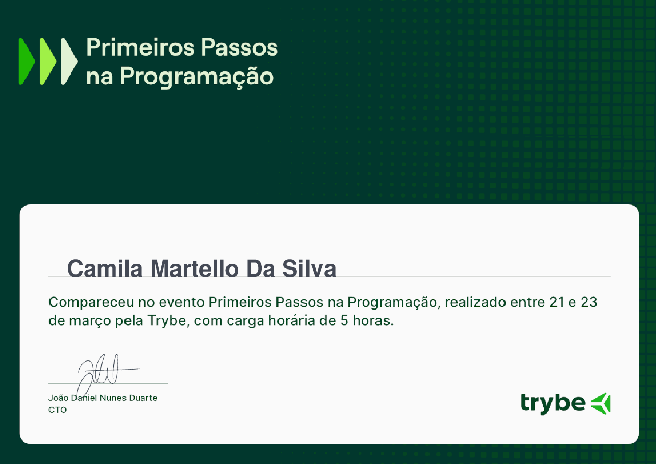 Certificado de Participação de Camila Martello Da Silva, emitido por Trybe
