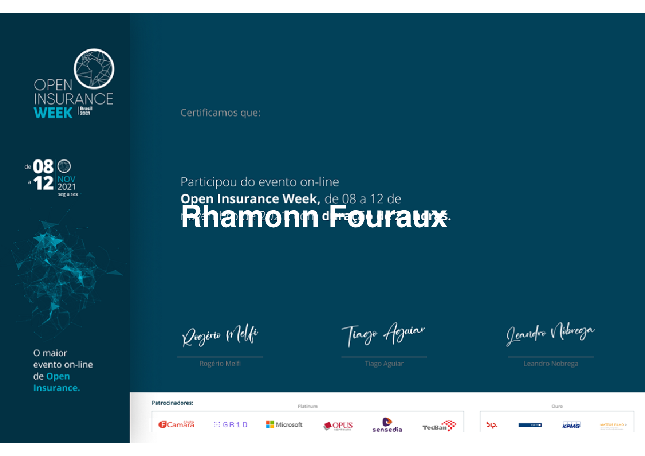 Certificado de Participação de Rhamonn Fouraux, emitido por Somos Ox