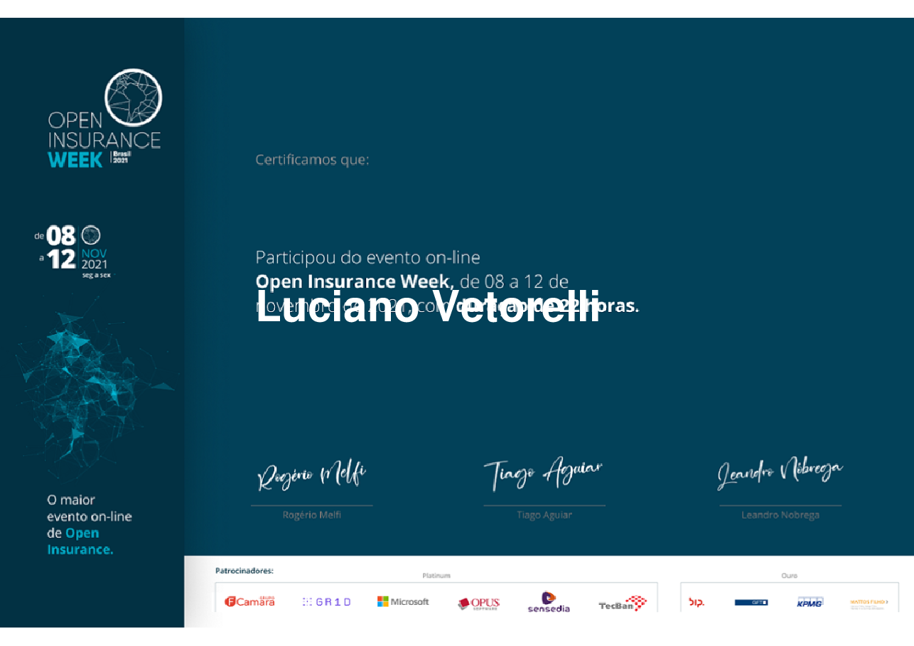 Certificado de Participação de Luciano Vetorelli, emitido por Somos Ox