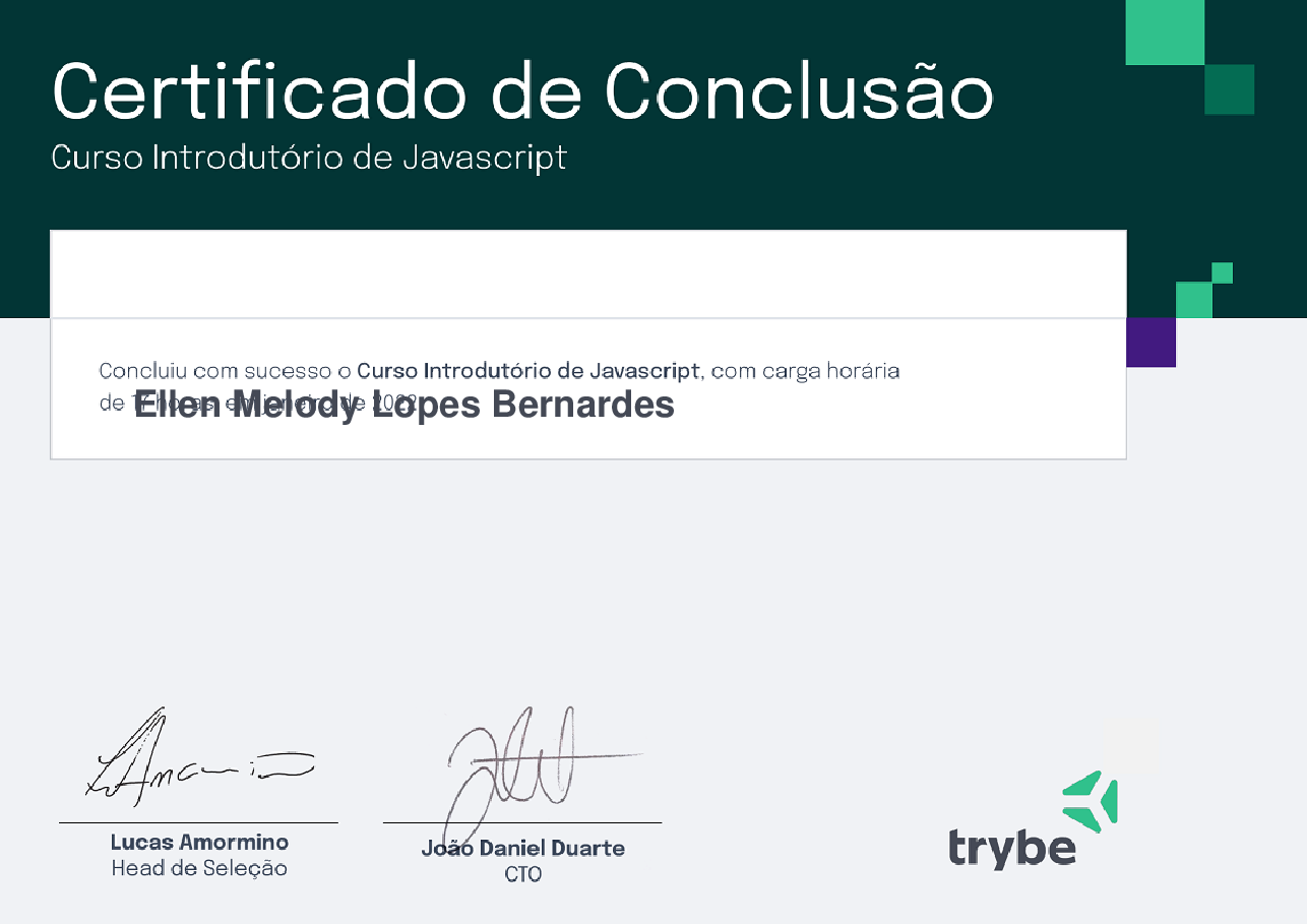 Certificado de Participação de Ellen Melody Lopes Bernardes, emitido por Trybe