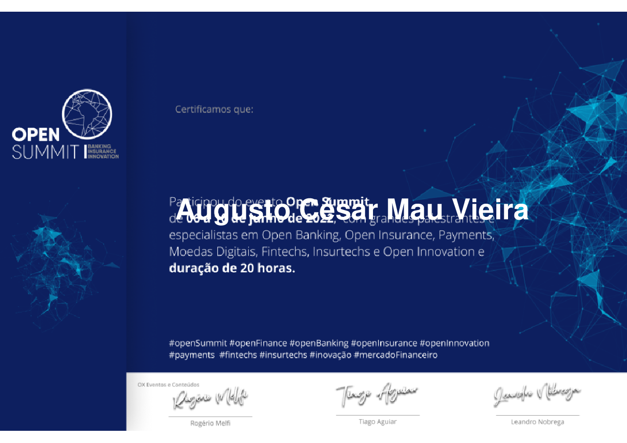 Certificado de Participação de Augusto César Mau Vieira, emitido por Somos Ox