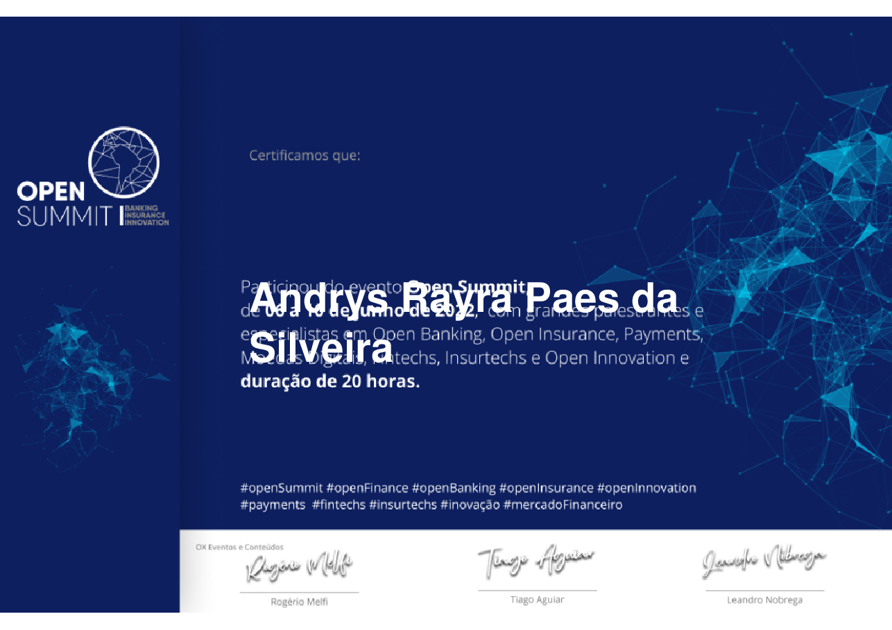 Certificado de Participação de Andrys Rayra Paes da Silveira, emitido por Somos Ox