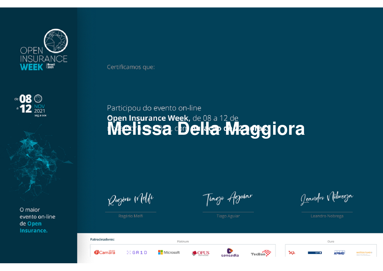 Certificado de Participação de Melissa Della Maggiora, emitido por Somos Ox