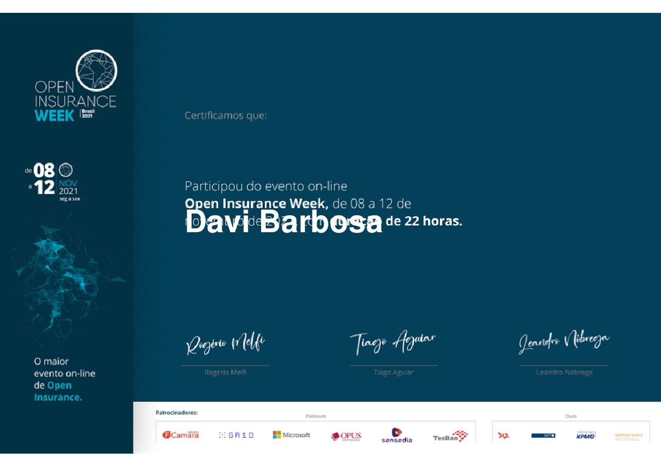 Certificado de Participação de Davi Barbosa, emitido por Somos Ox