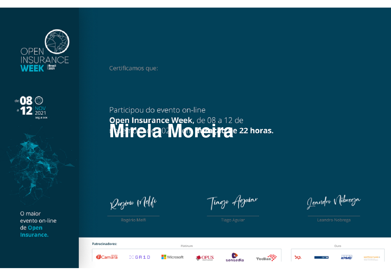 Certificado de Participação de Mirela Moreira, emitido por Somos Ox