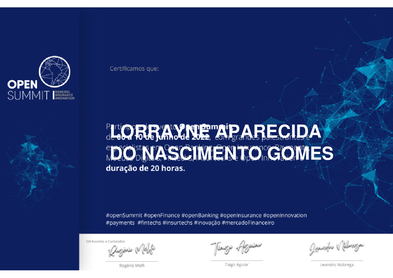 Certificado de Participação de LORRAYNE APARECIDA DO NASCIMENTO GOMES, emitido por Somos Ox