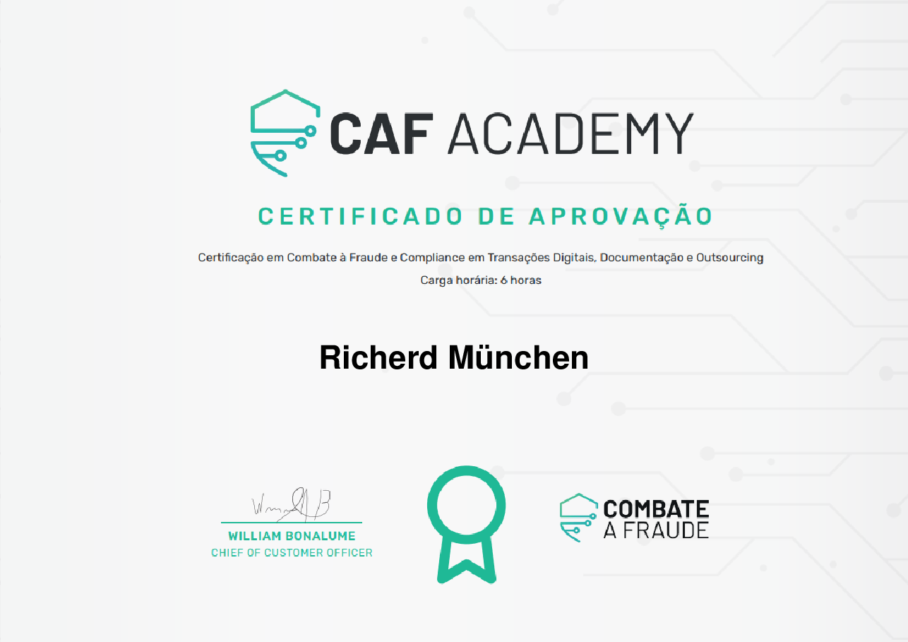 Certificado de Conclusão de Richerd München, emitido por Fintech School
