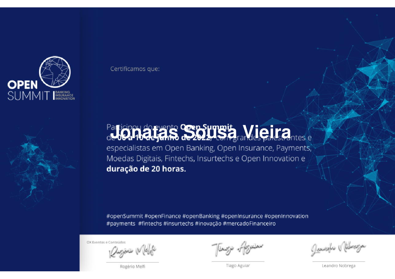 Certificado de Participação de Jonatas Sousa Vieira, emitido por Somos Ox