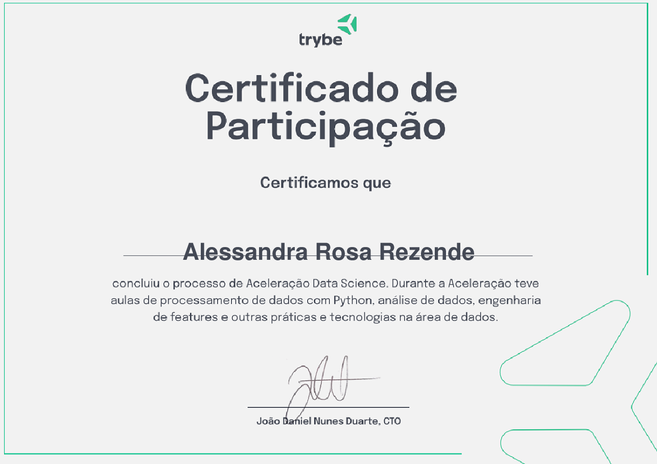 Certificado de Participação de Alessandra Rosa Rezende, emitido por Trybe