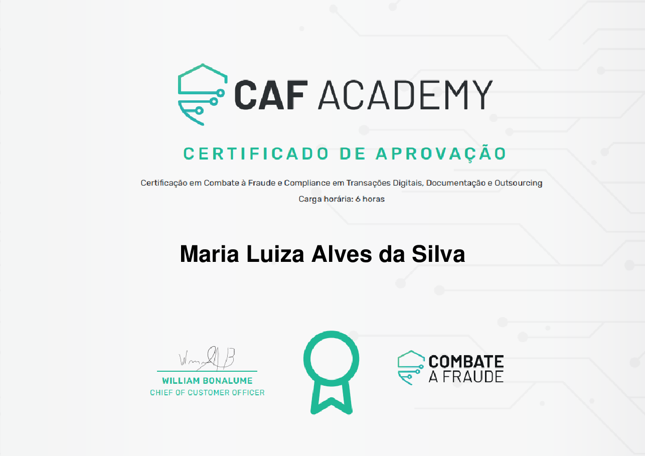 Certificado de Conclusão de Maria Luiza Alves da Silva, emitido por Fintech School