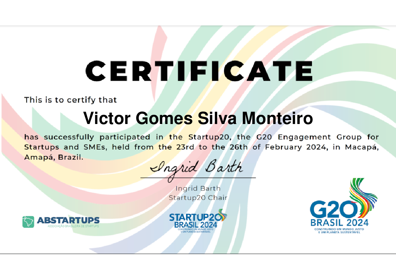 Delegate de Victor Gomes Silva Monteiro, emitido por Startup20