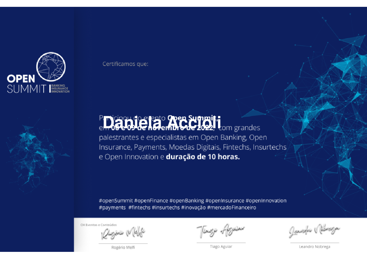 Certificado de Participação de Daniela Accioli, emitido por Somos Ox
