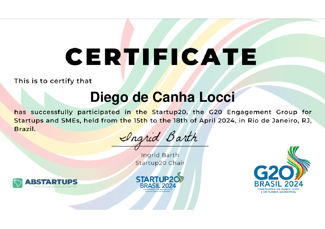 Delegate de Diego de Canha Locci, emitido por Startup20