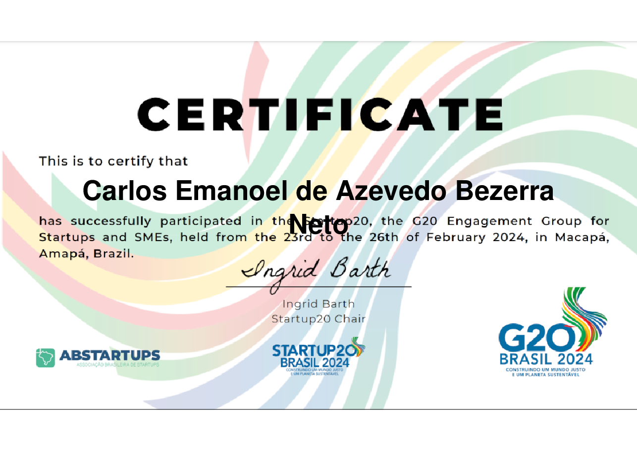 Delegate de Carlos Emanoel de Azevedo Bezerra Neto, emitido por Startup20