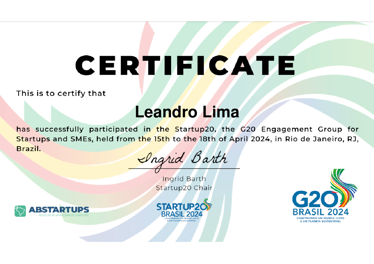 Delegate de Leandro Lima, emitido por Startup20