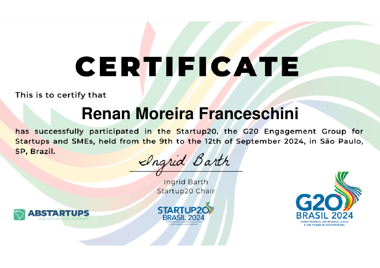 Delegate de Renan Moreira Franceschini, emitido por Startup20