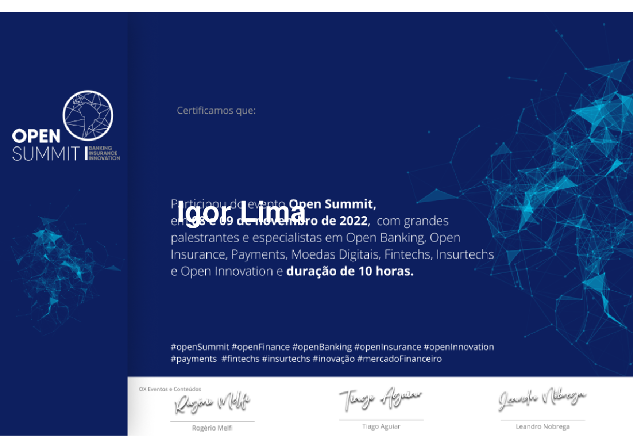 Certificado de Participação de Igor Lima, emitido por Somos Ox